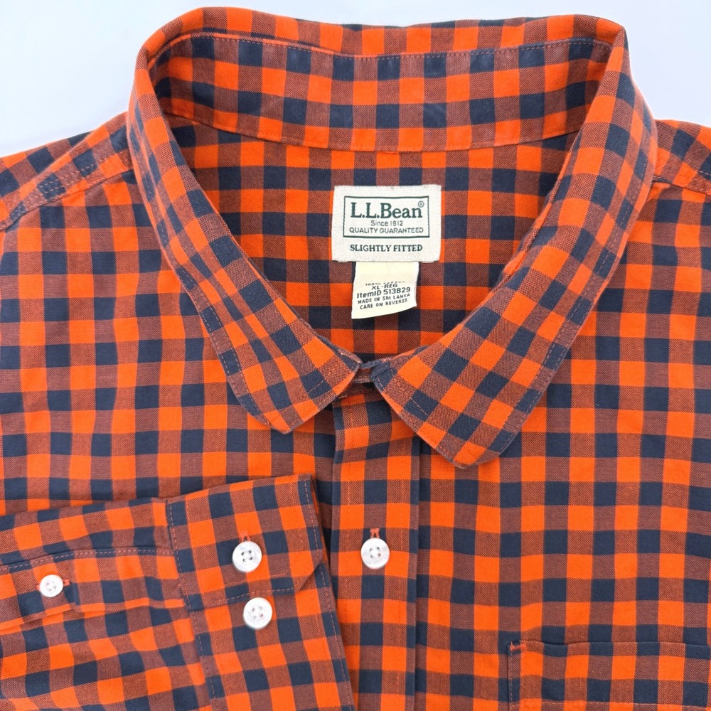 L.L. Bean Button Down Shirt Mens XL Orange Gingham‎ Slightly Fitted 513829